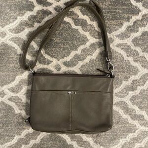 Euc Tignanello gray leather convertible bag clean interior 7"x10"x1.5"